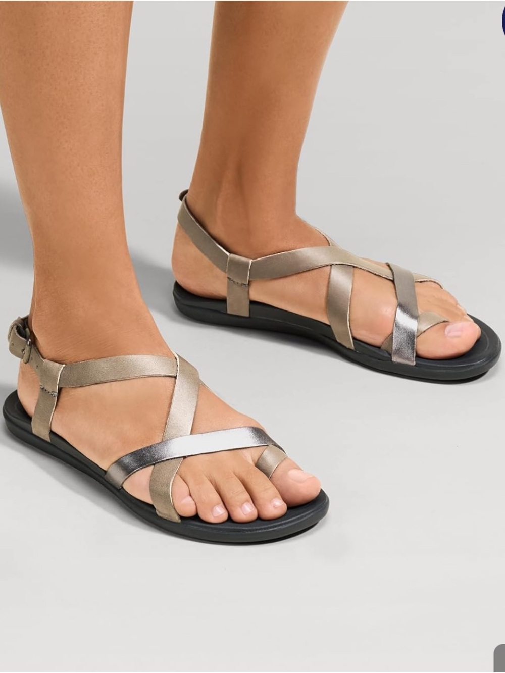 OluKai Upena Women's Strappy Sandal — Metallic gray brown Sz 9